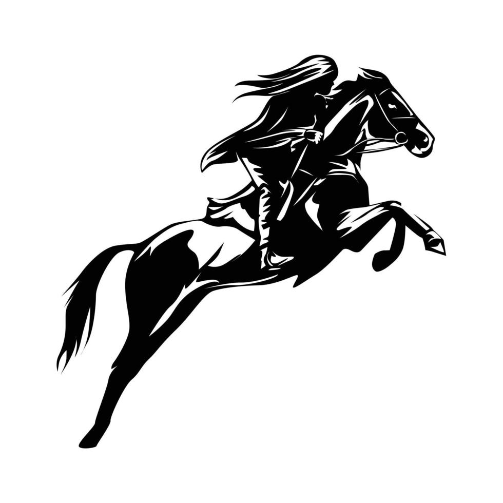 silluett illustratie van meisje rijdt paard vector