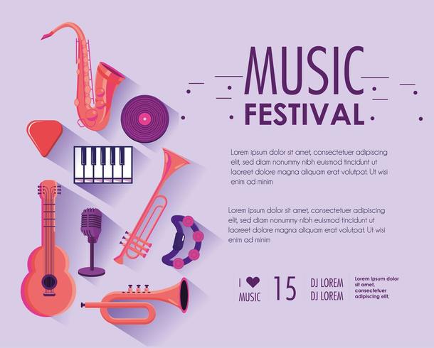 muziekfestival met professionele instrumenten tot uitvoering vector