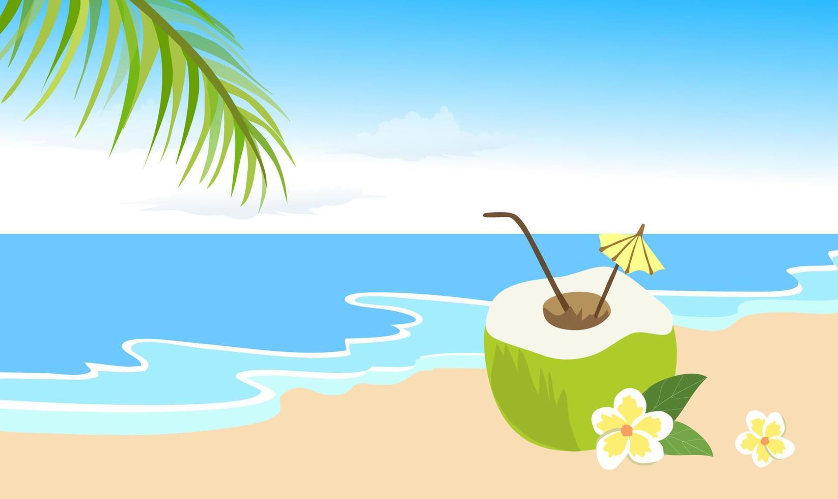 kokosdrank op achtergrondgeluid van het zomerstrand vector