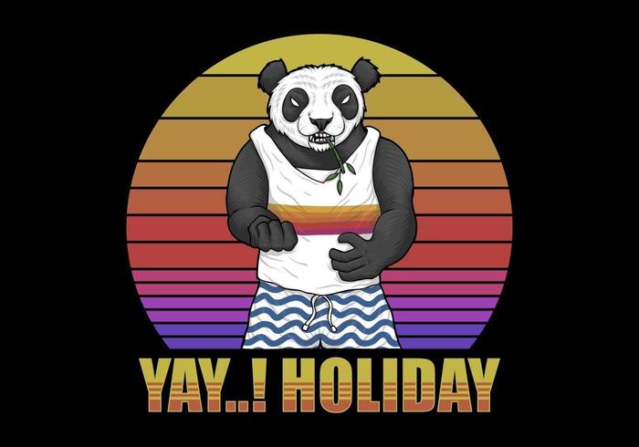 Panda Holiday over retro zonsondergang vector