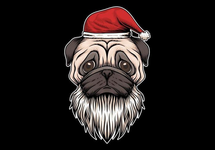 Pug hond met kerstmuts en baard vector