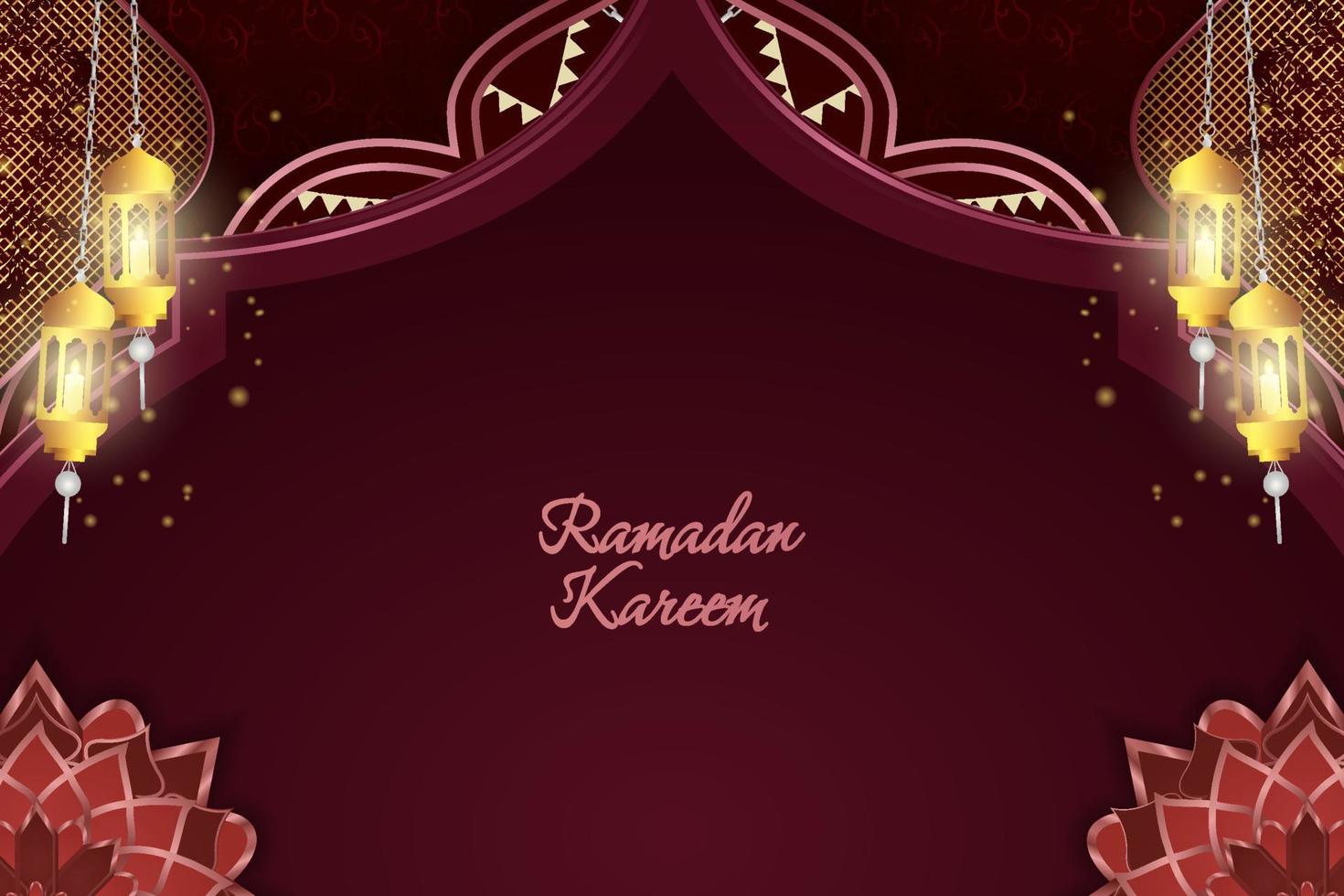 ramadan kareem islamitische achtergrond rood en goud luxe met element vector