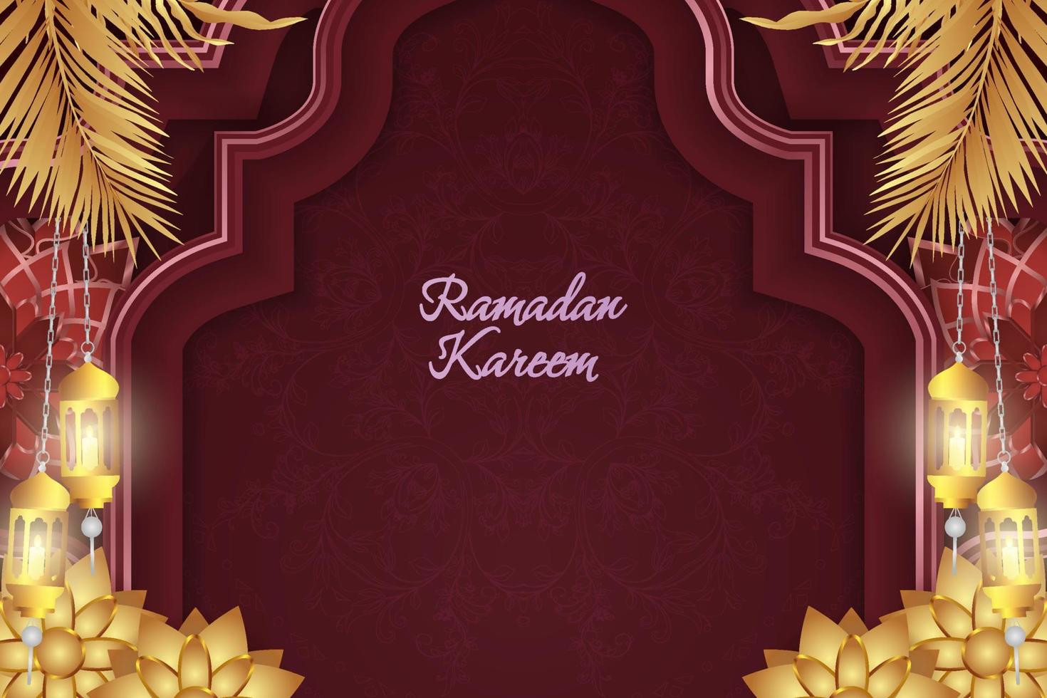 ramadan kareem islamitische rode en gouden luxe met mandala en lantaarn vector