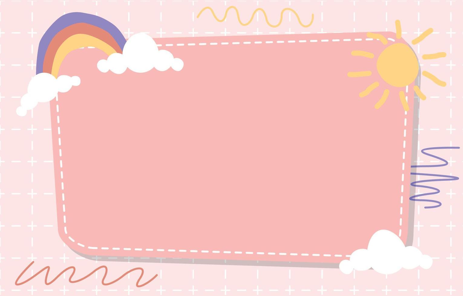 schattig rechthoek notitie frame achtergrond zon regenboog wolk vector