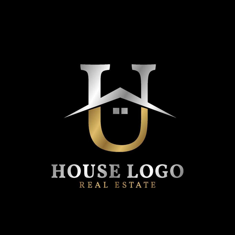 letter u met dak en raam luxe onroerend goed vector logo-ontwerp