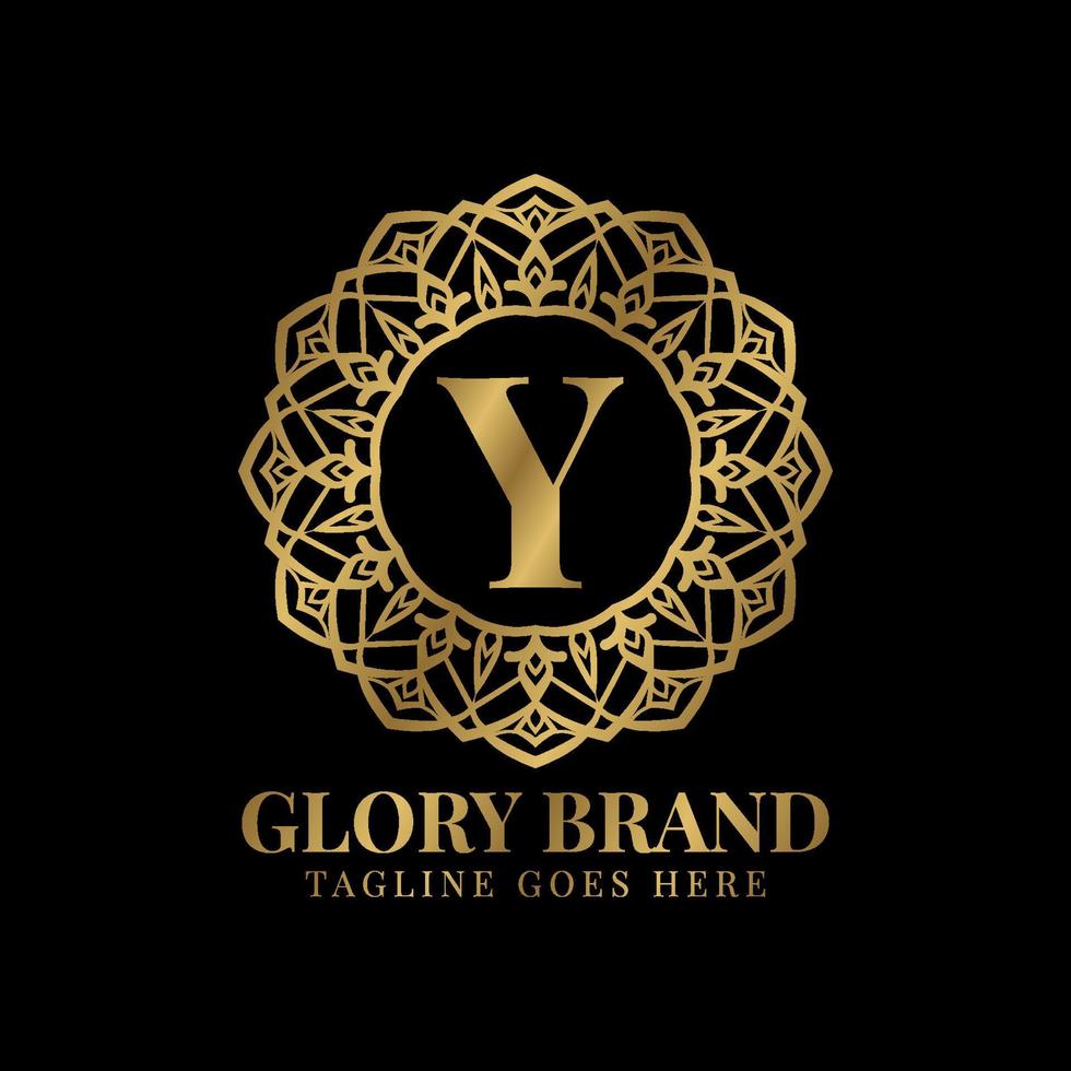 letter y glorie mandala vintage gouden kleur luxe vector logo ontwerp