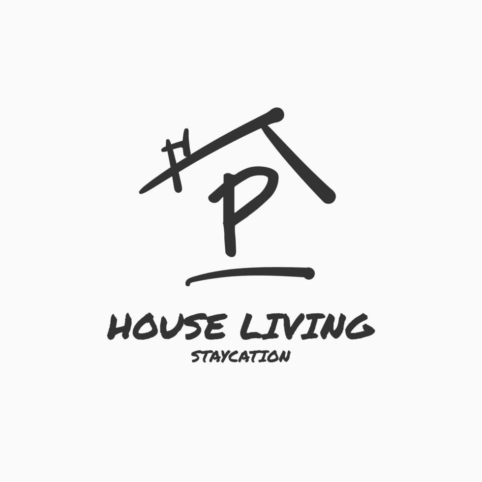 letter p minimalistisch doodle huis vector logo ontwerp