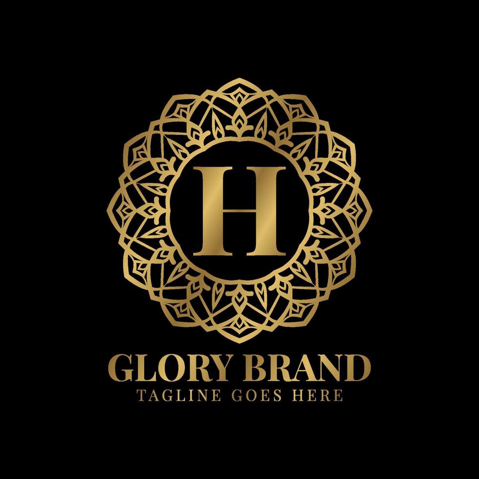 letter h glorie mandala vintage gouden kleur luxe vector logo ontwerp