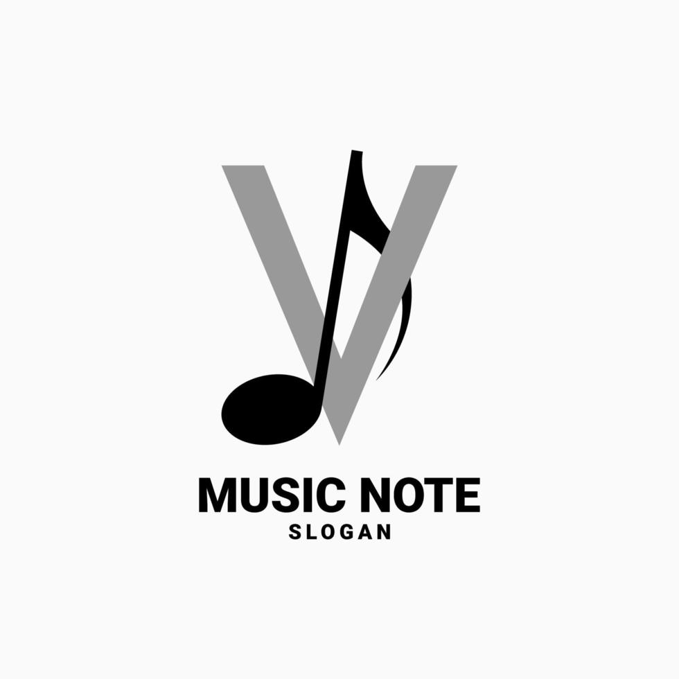 letter v met muzieknoot vector logo-ontwerp