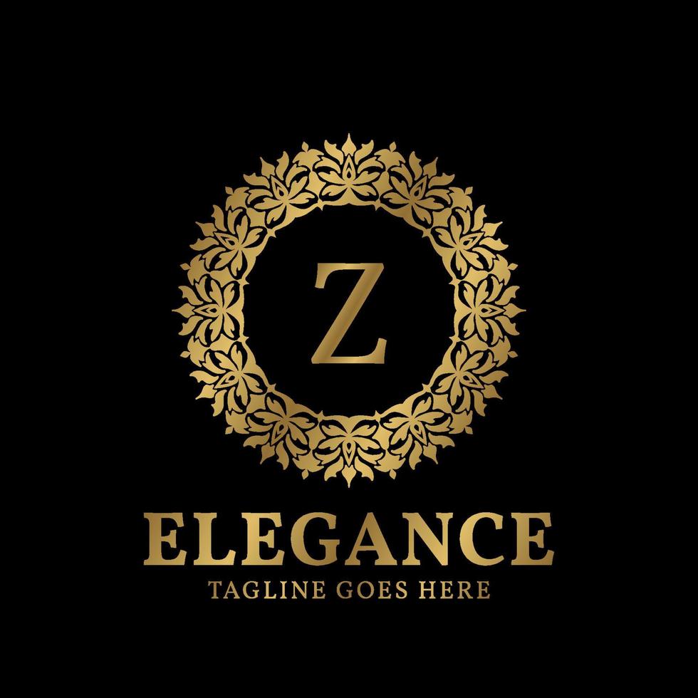 letter z elegantie cirkel planten luxe gouden kuif vector logo ontwerp