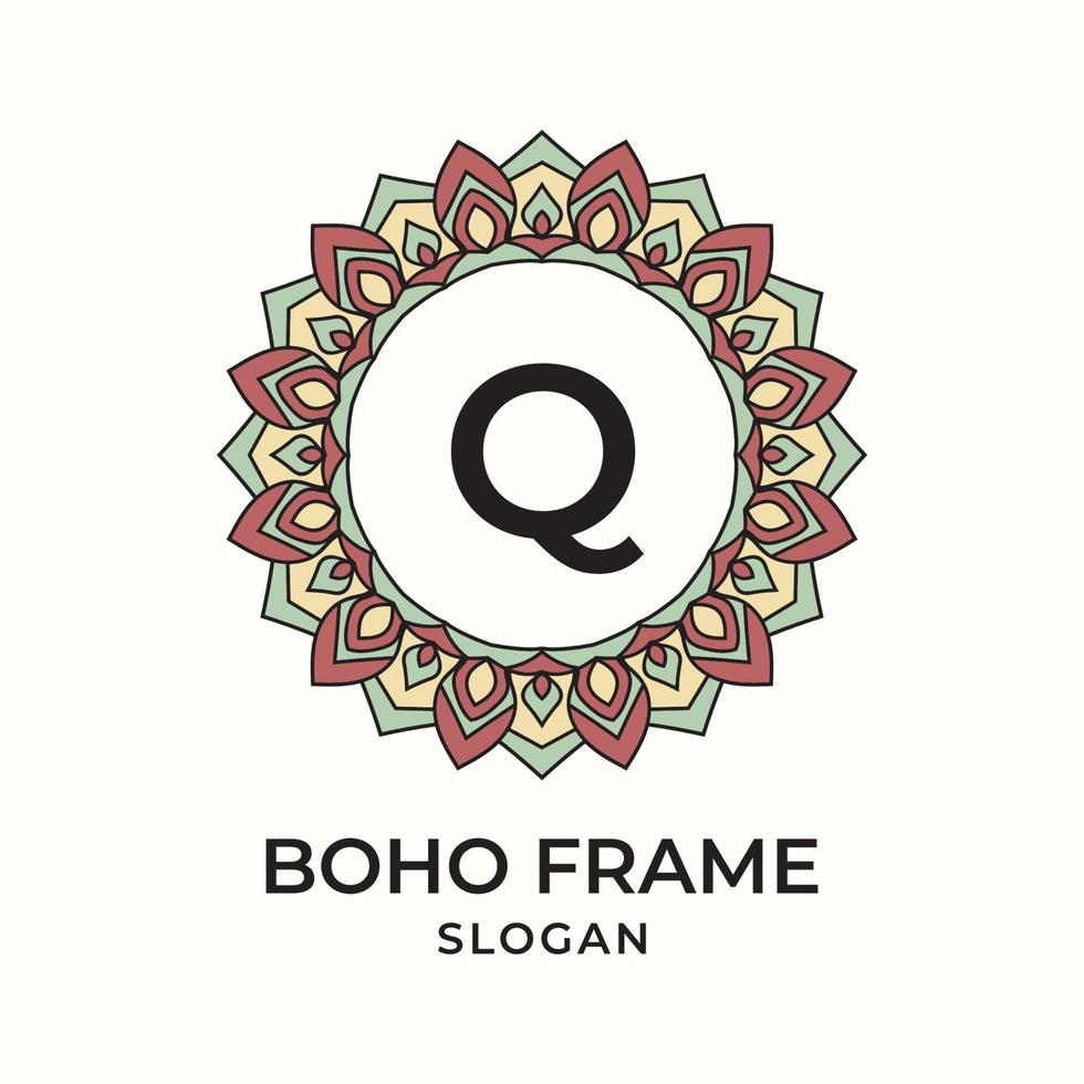 letter q mandala boho frame vintage design element vector