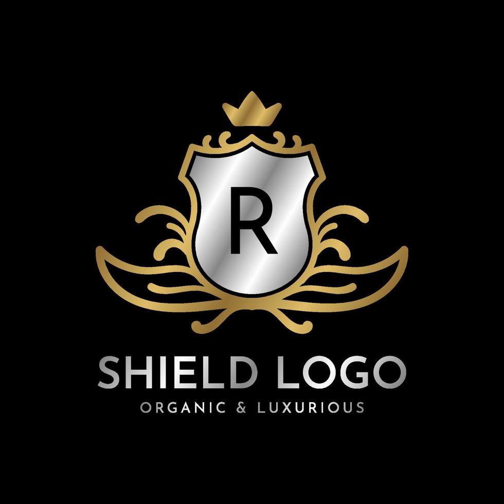 letter r schild goud en zilver luxe vector logo ontwerp