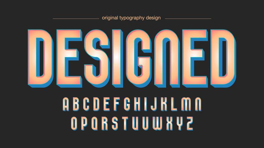 Afgeronde oranje eenvoudig artistiek lettertype met blauwe schaduw vector