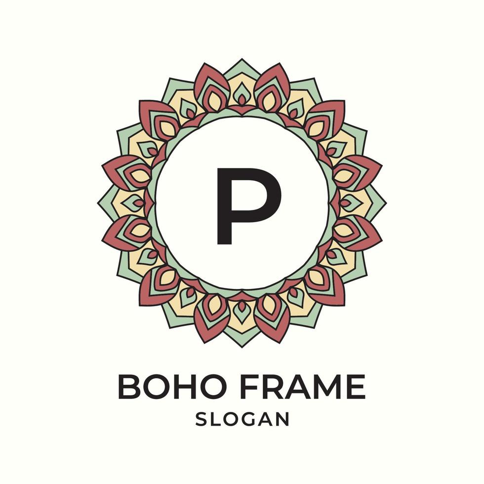 letter p mandala boho frame vintage design element vector