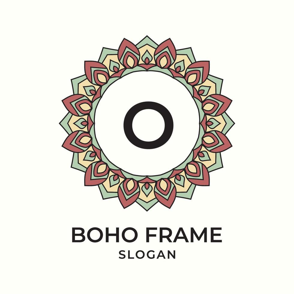 letter o mandala boho frame vintage design element vector