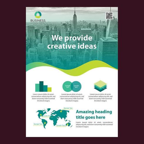 Groene moderne zakelijke brochure sjabloon met golvend ontwerp en grafiek elementen vector