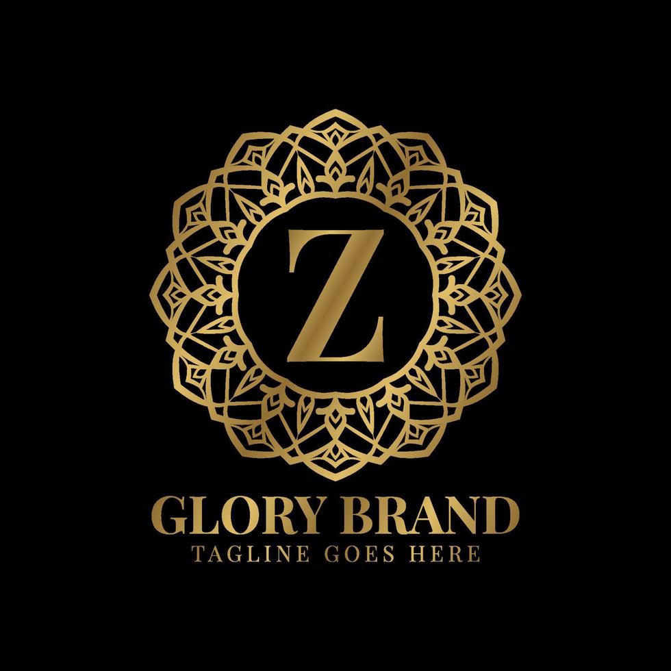 letter z glorie mandala vintage gouden kleur luxe vector logo ontwerp