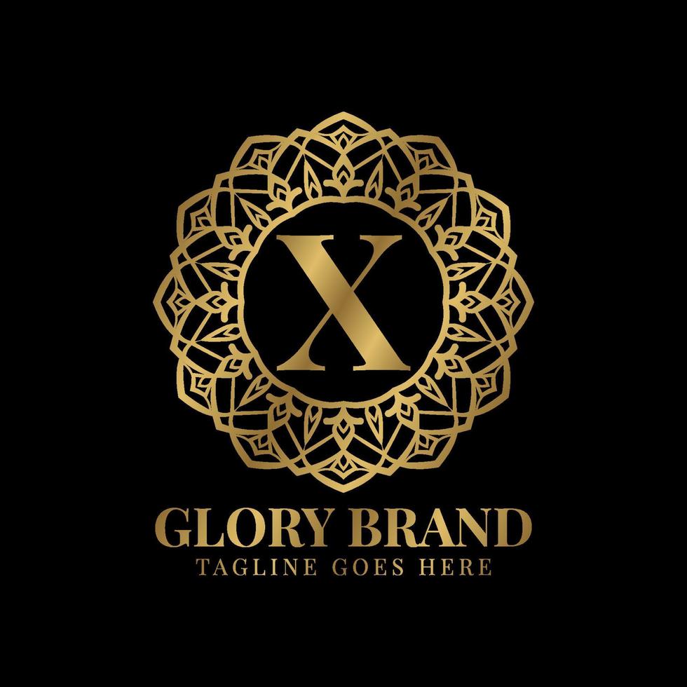 letter x glorie mandala vintage gouden kleur luxe vector logo ontwerp