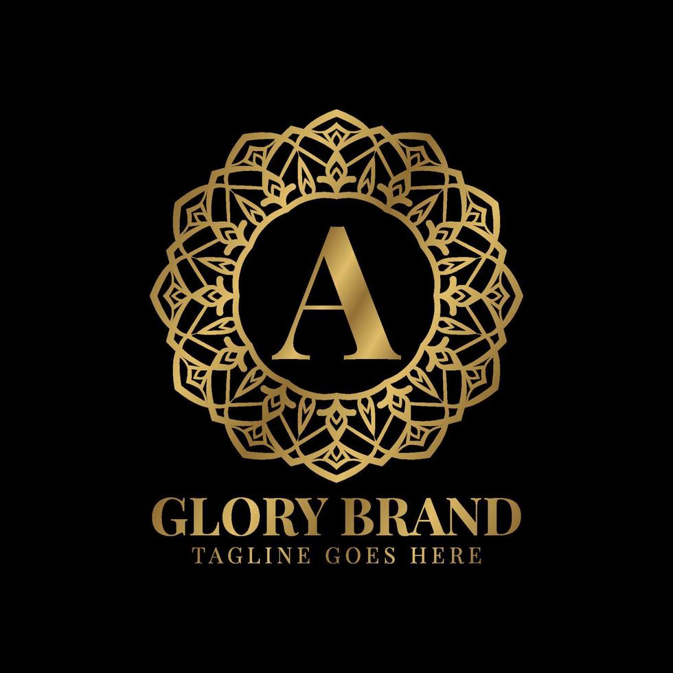 letter a glorie mandala vintage gouden kleur luxe vector logo ontwerp