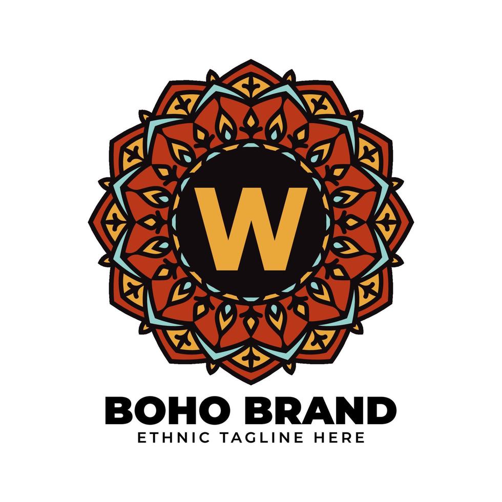letter w mandala vintage kleur etnische boho merk bloem generatie vector