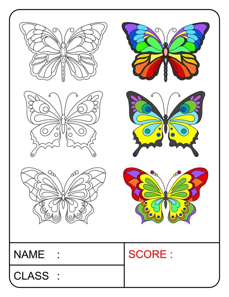 vlinder vector, kleurboek of pagina voor kinderen, vectorillustratie instellen. vector