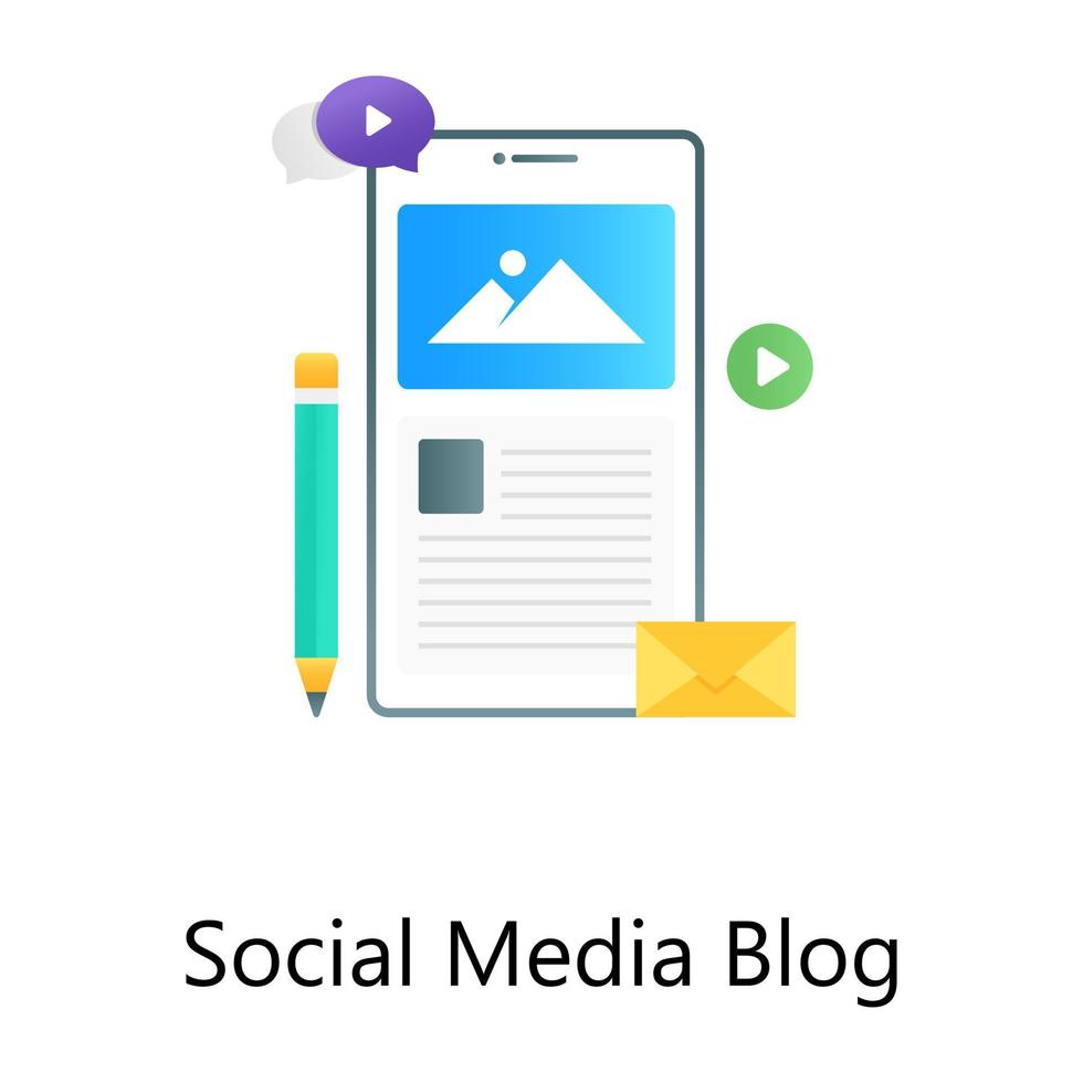 social media blog conceptueel pictogram in vlakke gradiëntstijl vector