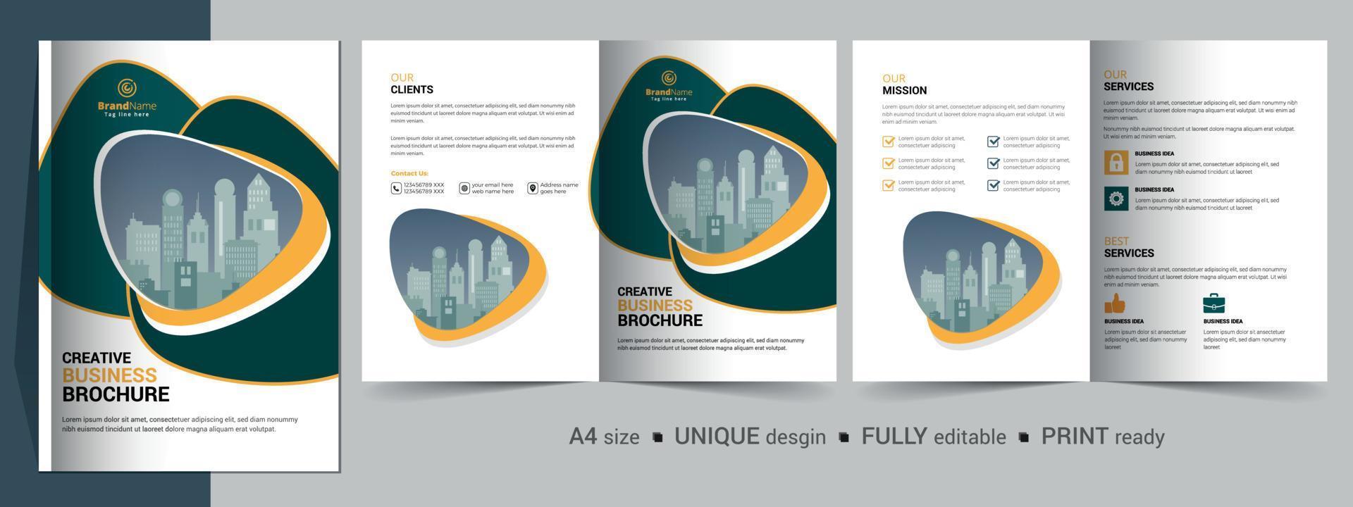creatieve tweevoudige brochure ontwerpsjabloon. multifunctionele sjabloon, inclusief omslag en binnenpagina's. vector