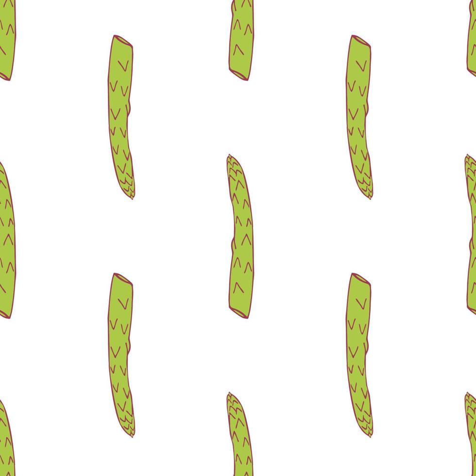 asperges naadloos patroon voor behangontwerp. vers rijp kleurvoedsel. biologische gezonde groente. rauw, veganistisch, vegetarisch eten. cartoon patroon op witte achtergrond. vectorkrabbelontwerp. vector