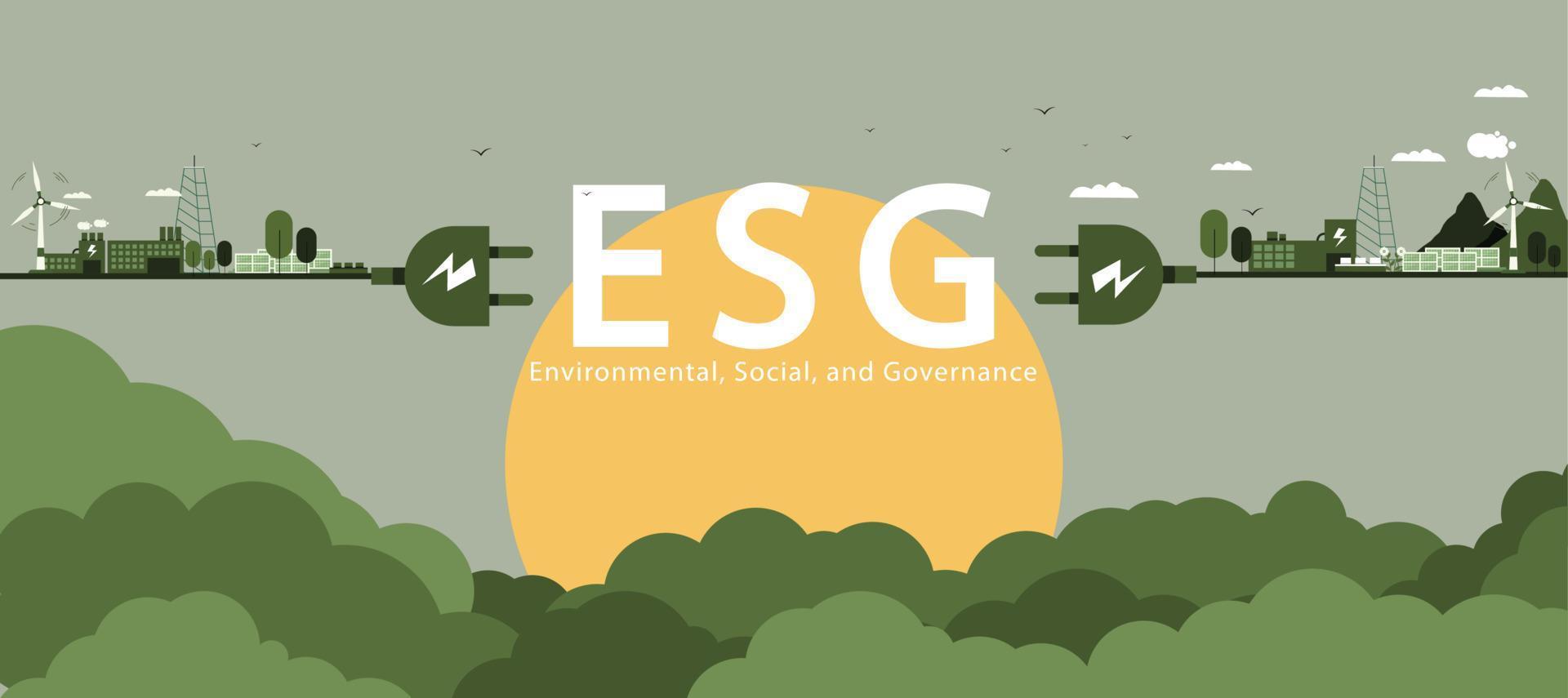 esg concept van milieu, sociaal en bestuur in duurzaam en ethisch zakendoen met groene achtergrond vectorillustratie vector