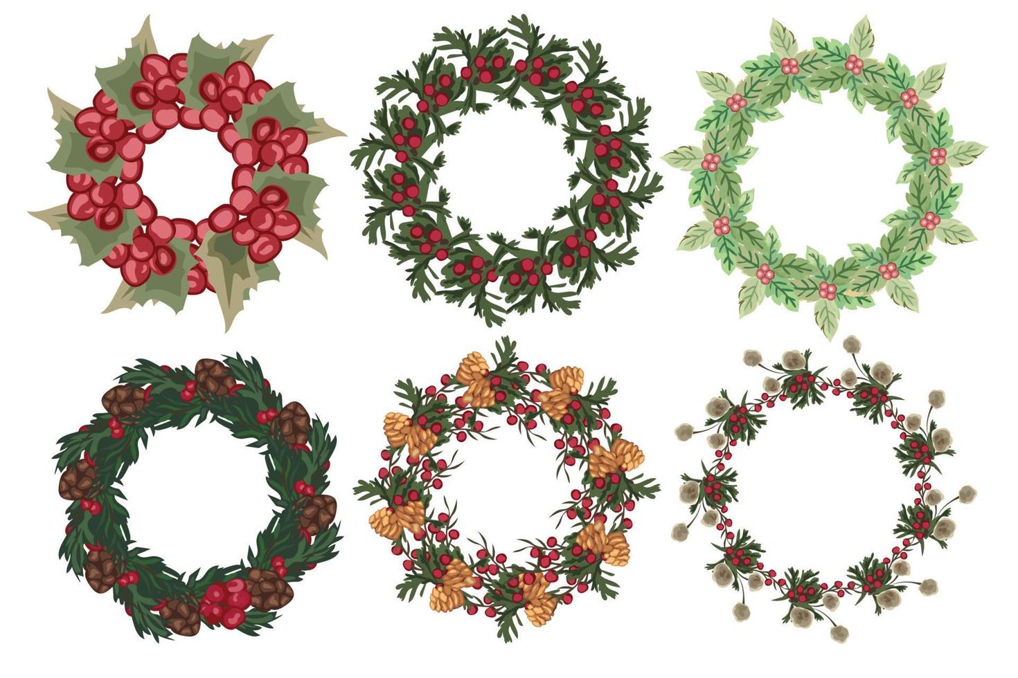 set kerstkrans met winter bloemen elementen. vectorillustratie. vector