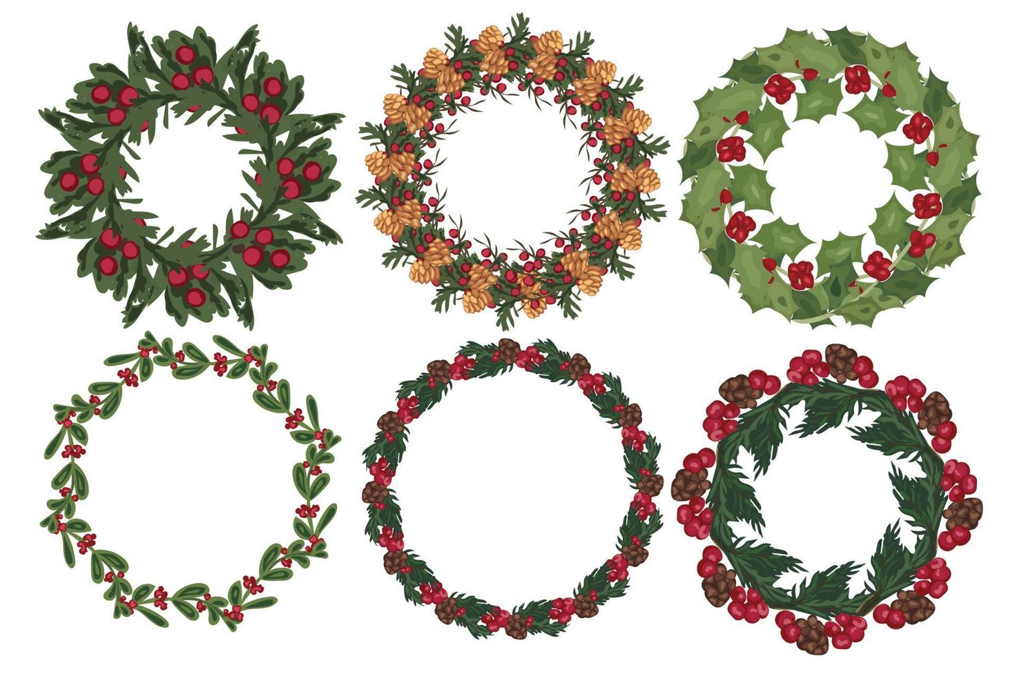 set kerstkrans met winter bloemen elementen. vectorillustratie. vector