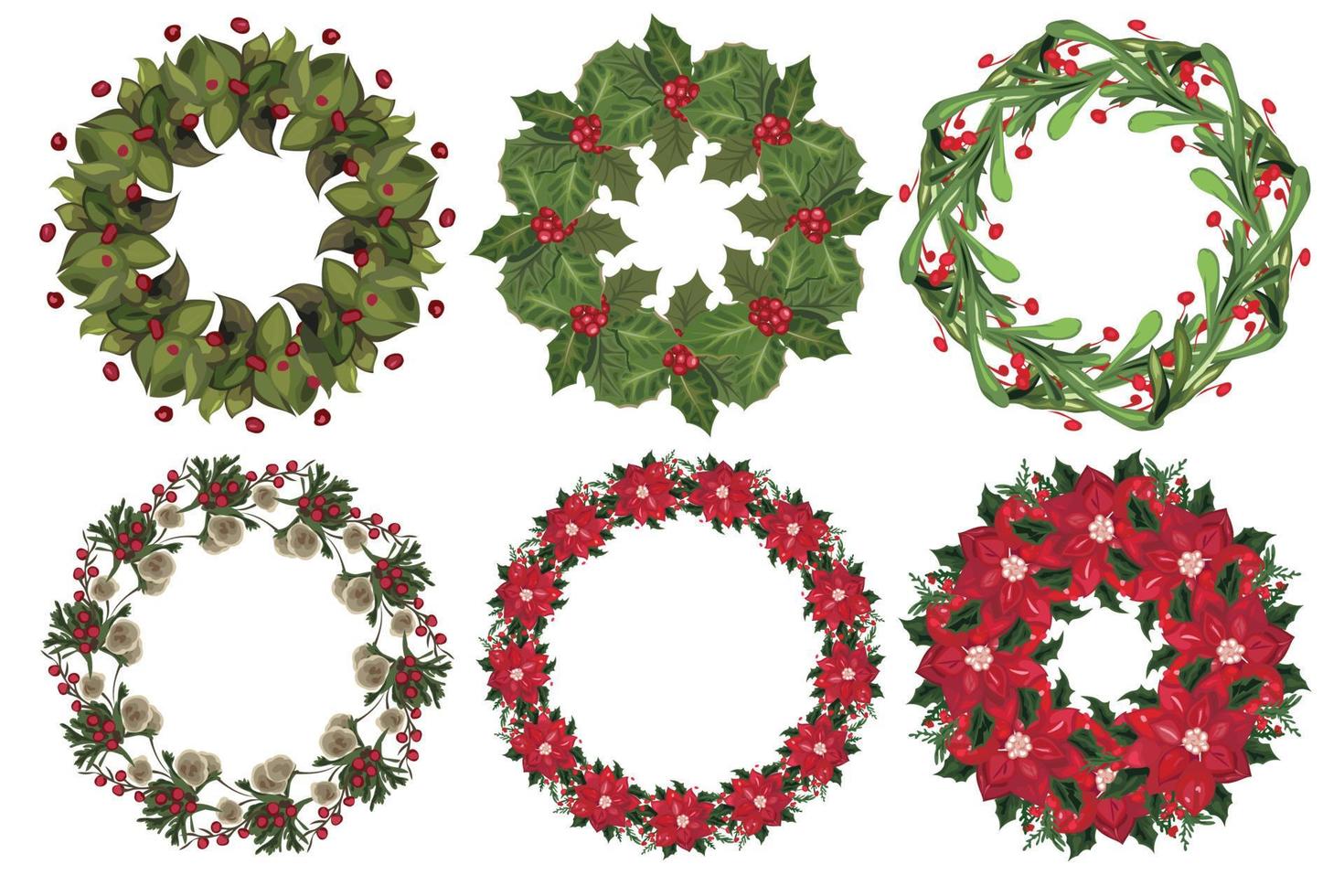 set kerstkrans met winter bloemen elementen. vectorillustratie. vector