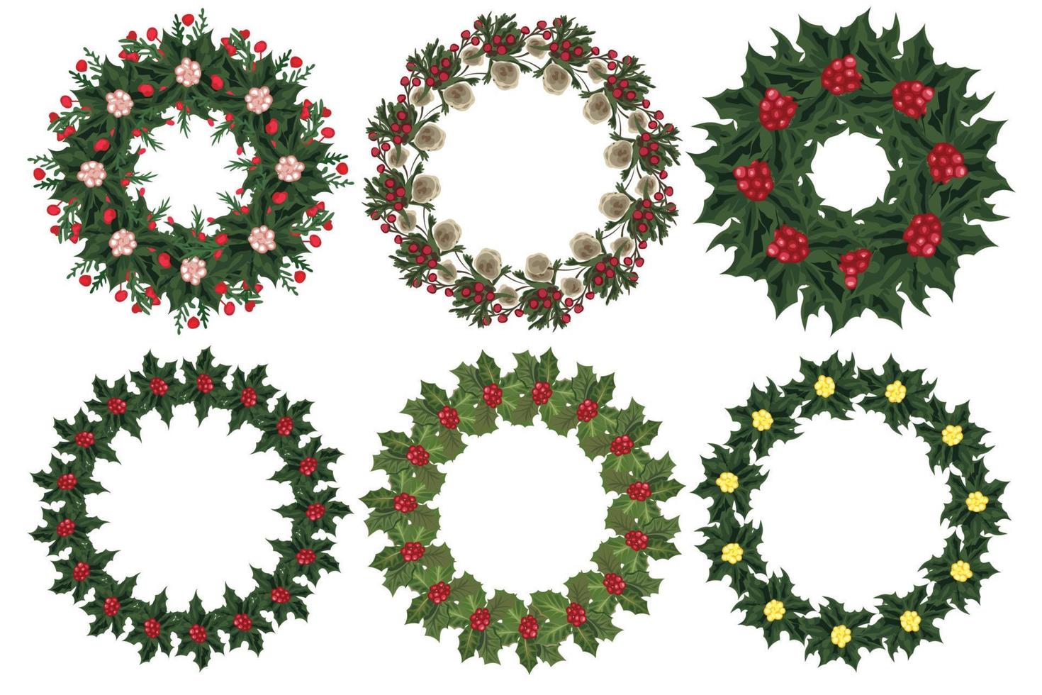 set kerstkrans met winter bloemen elementen. vectorillustratie. vector