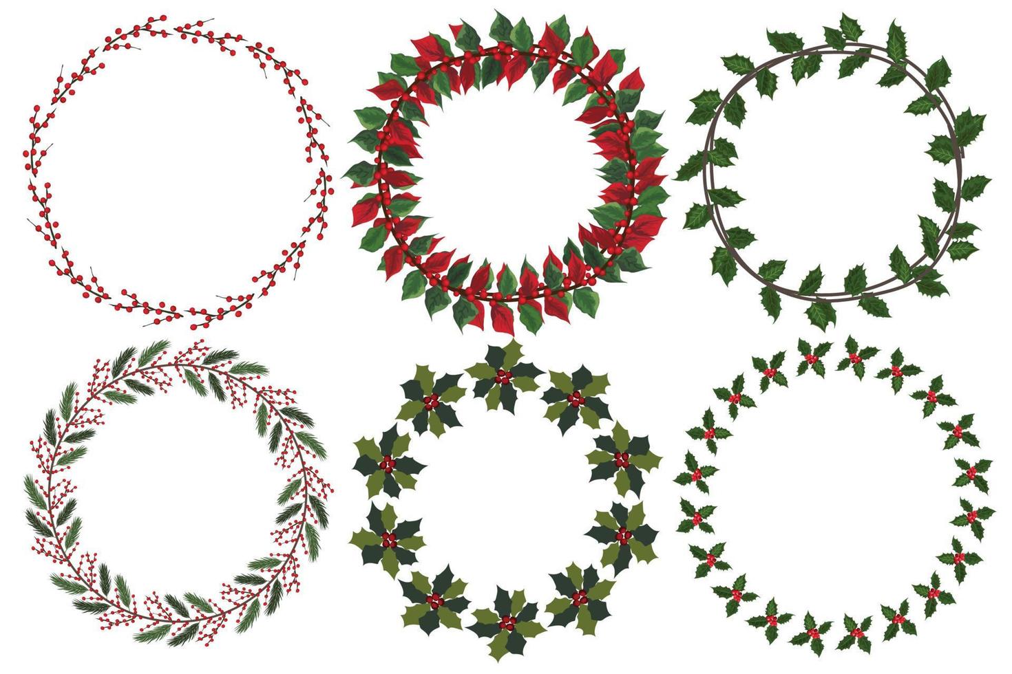 set kerstkrans met winter bloemen elementen. vectorillustratie. vector