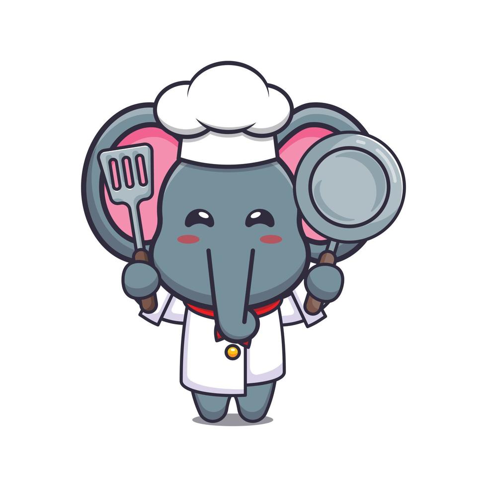 schattige olifant chef-kok mascotte stripfiguur vector