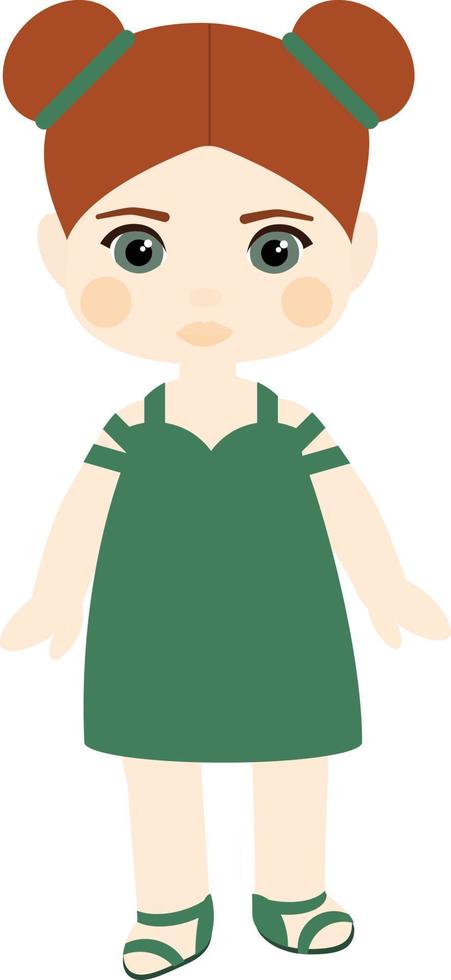 vectorkarakter. een meisje met rood haar in een groene jurk. vector