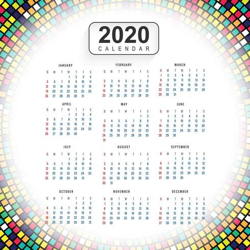 Creatieve nieuwe jaar kleurrijke kalender 2020 vector als achtergrond