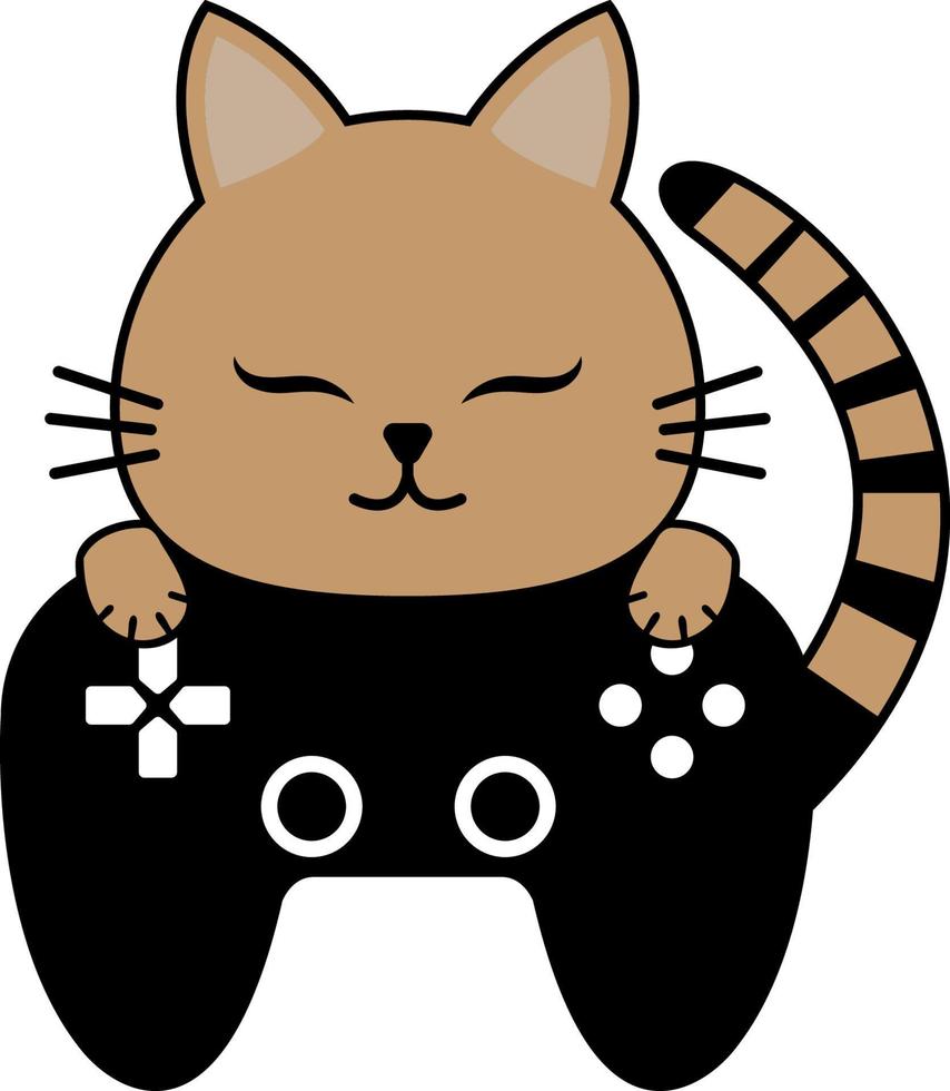 schattige kat op een videogamecontroller vector