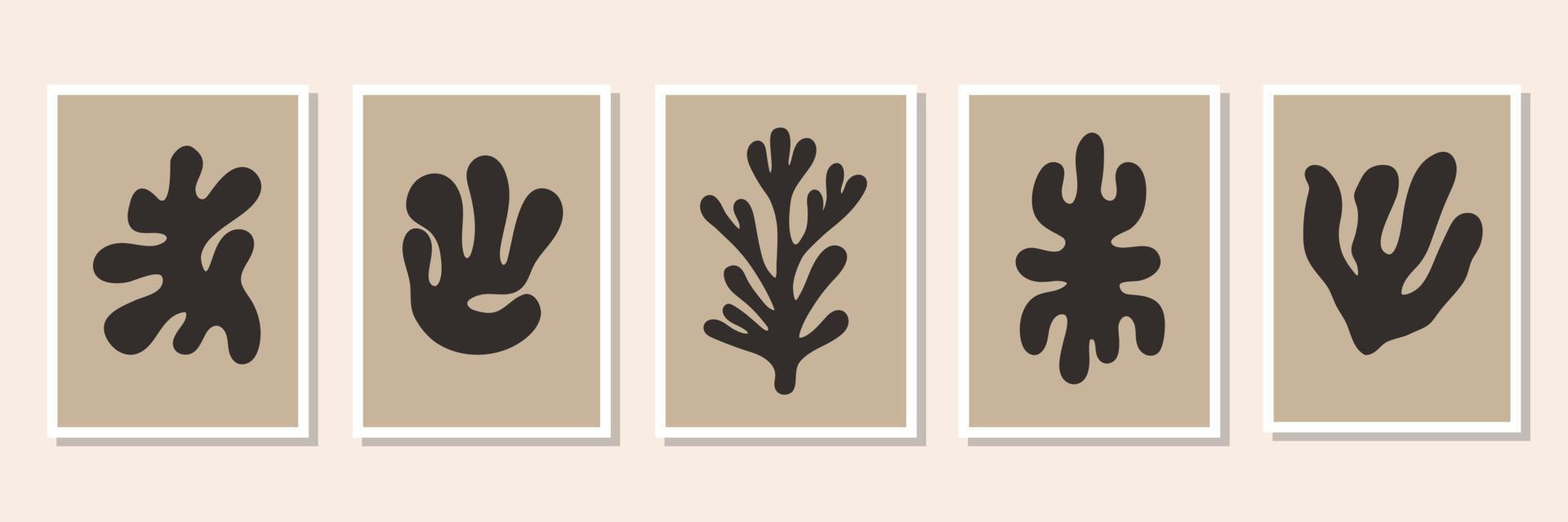 abstracte set van minimale posters met zwarte organische geometrische vormen. hedendaagse botanische vectorafdrukken vector