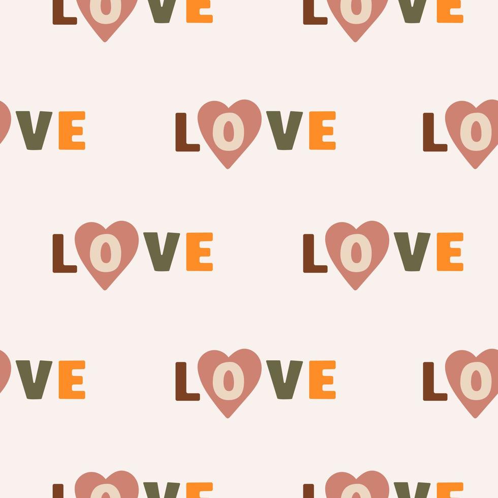 vector naadloze patroon met het woord liefde en harten op pastel achtergrond. trendy ontwerp voor Valentijnsdag, bruiloft, liefdesthema, textiel, behang, inpakpapier