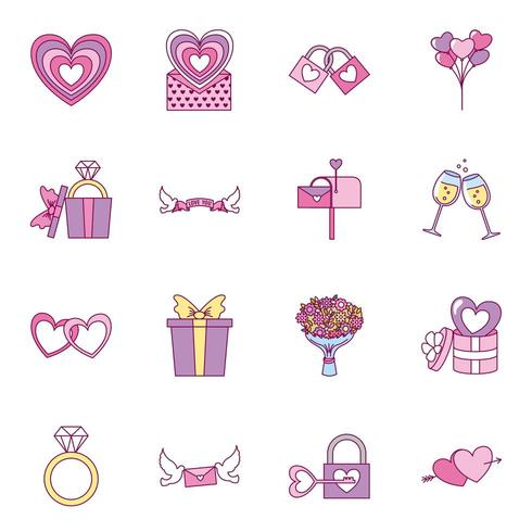 valentijn dag icon set vector