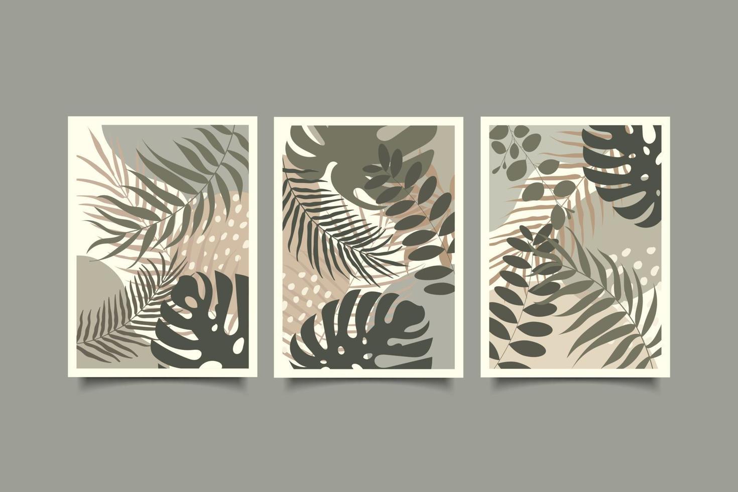 set van drie abstracte tropische bladeren eigentijdse organische vormen voor wanddecoratie vector