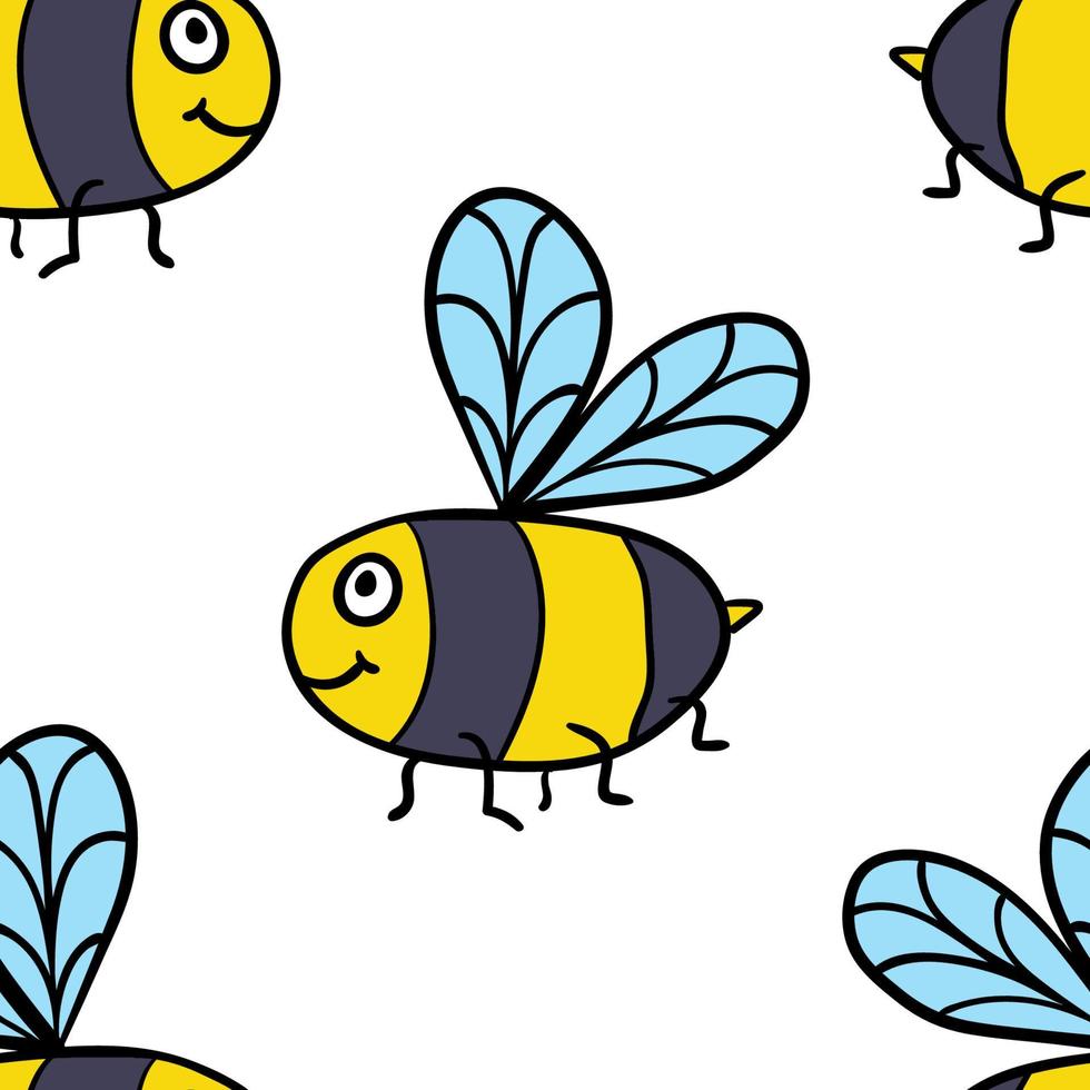 naadloze patroon met cartoon doodle lineaire bee inpakpapier, stof, textiel, achtergrond. vector