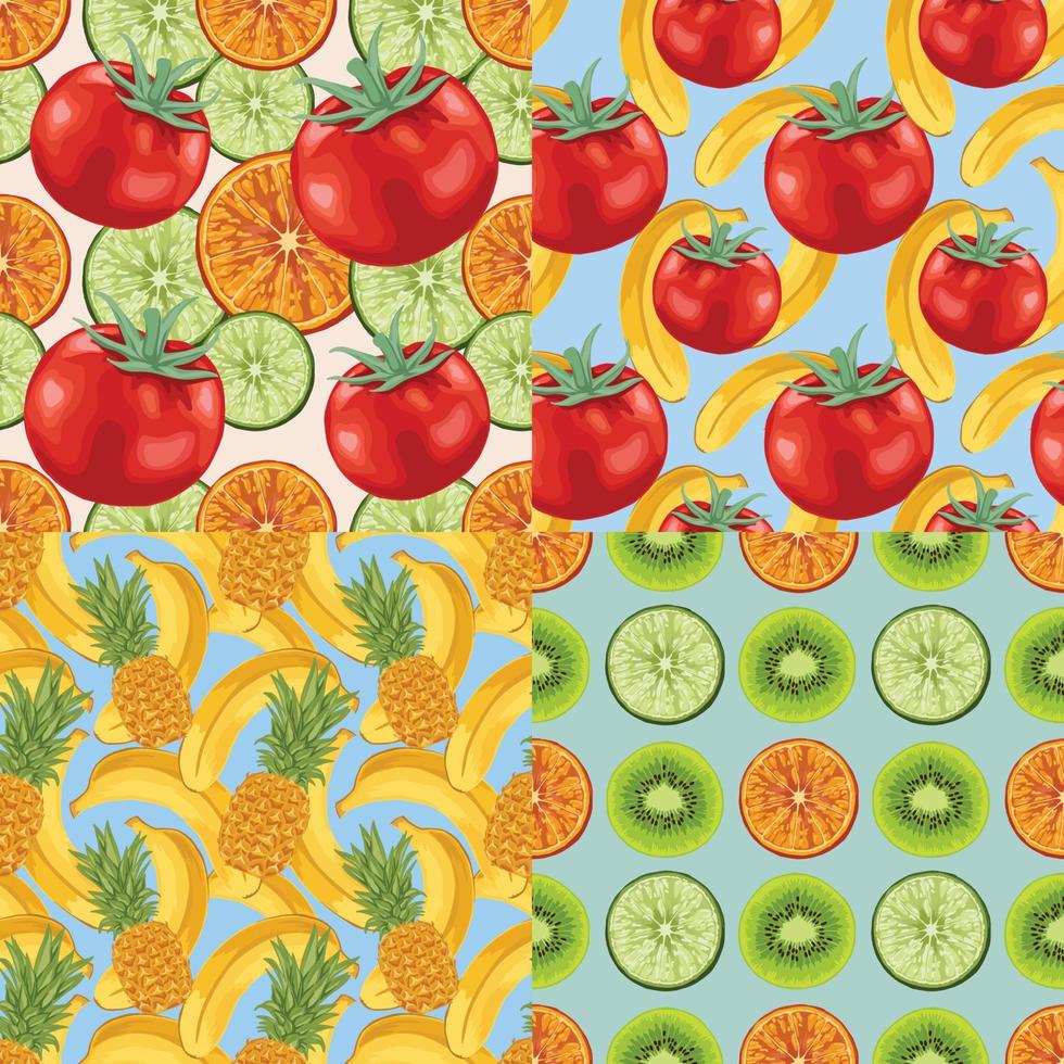 fruit en groente naadloze ontwerp patroon kunst vector papier verpakking set