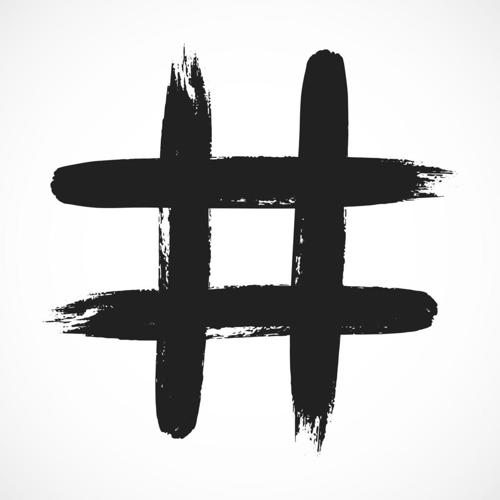 hashtag hand getrokken penseelstreek vuile kunst symbool. vector