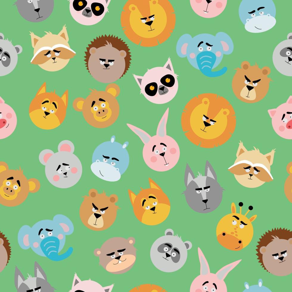 naadloos patroon met bosdieren. vector afbeelding op een groene achtergrond. dierlijke gezichten.