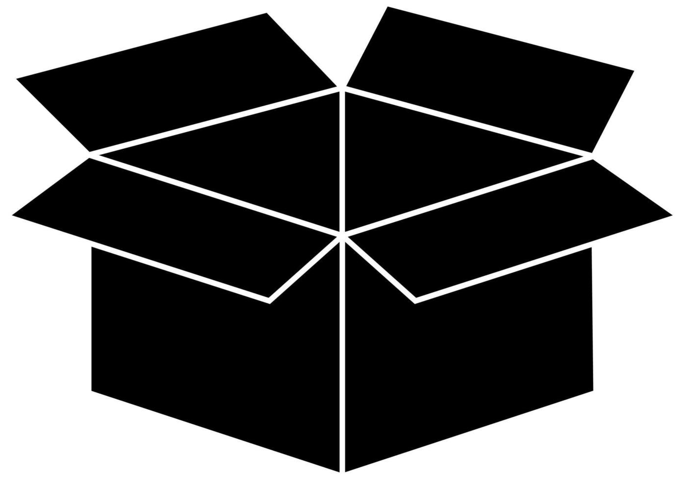 het pictogram is een open kartonnen doos, zwart silhouet. gemarkeerd op een witte achtergrond. vector