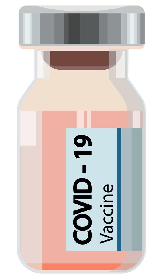 covid-19 coronavirusvaccin. het platte teken van de vaccinfles. behandeling van covid-19 coronavirus. geïsoleerde vectorillustratie op een witte achtergrond. vector