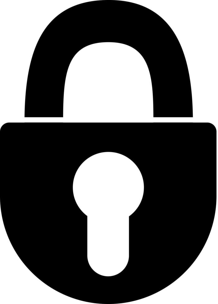 het pictogram is een slot met een sleutelgat, zwart silhouet. gemarkeerd op een witte achtergrond. vector