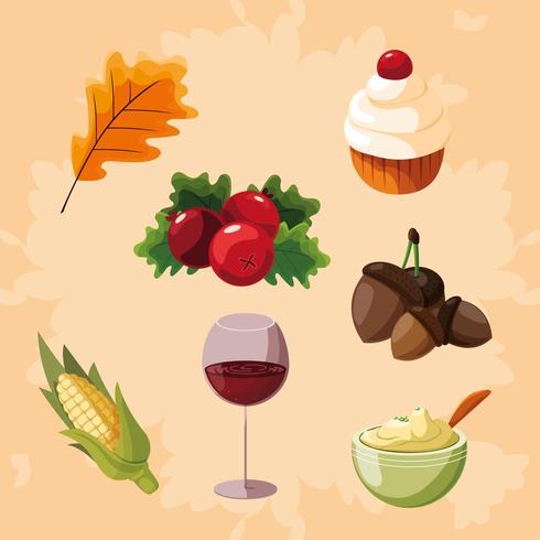 Thanksgiving eten set pictogrammen vector